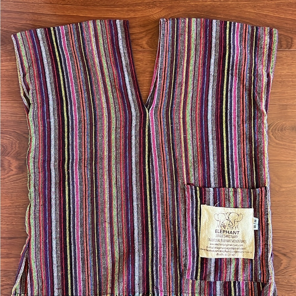 Boho Multicolor V-Neck Poncho From Thailand - Picture 7 of 7